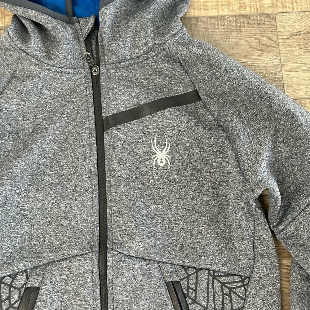 Spyder Kids Gray and Blue Hooded Lined Fleece Jacket - Size 10/12